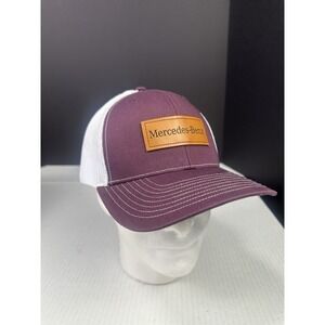 Mercedes Benz Leather Patch Burgundy Trucker SnapBack Hat/Cap